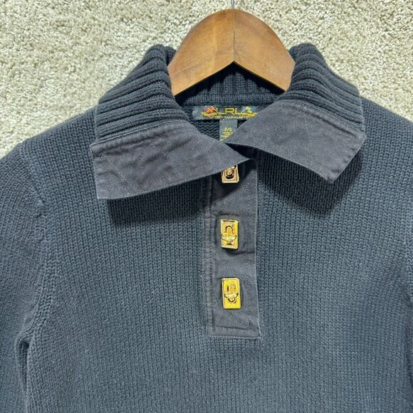 LRL Lauren Ralph Lauren Sweater Women's PS Black Gold Turn Lock Shawl Collar - Picture 5 of 11